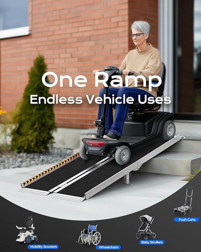 Wheelchair Ramp 6ft, Non-Skid Aluminum Folding Ramps for Wheelchairs for Home Steps, 800 LBS Capacity Handicap Wheel Chair Ramp for Doorway, Homes, Threshold, Entry, Stairs 72" Lx 29.2" Wx2H