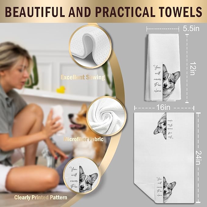 Corgi Gifts Kitchen Towels Set of 2，Corgi Gifts for Women Men Decor Accessories Hand Towels for Bathroom，Funny Dog Bathroom Hand Towels，16x24 Inch