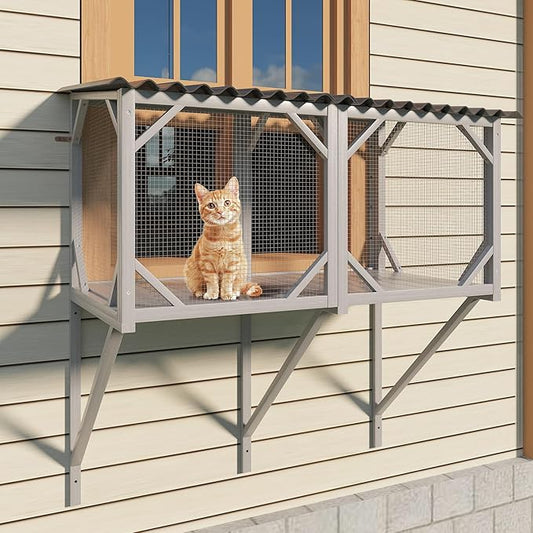 Cat Window Perch, Cat Catio for Large Indoor Cats, Outdoor Pet House Weatherproof, Catio Outdoor Enclosure, Space-Saving Pet Furniture for Window Naps and Sunbathing