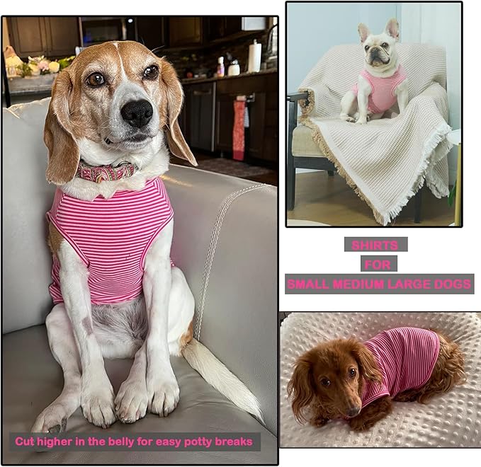 Dog Shirt,Combed Cotton T-Shirts,Soft Cool Boy Girl Tee for Medium Dogs French Bulldog,Pink Rose Striped M