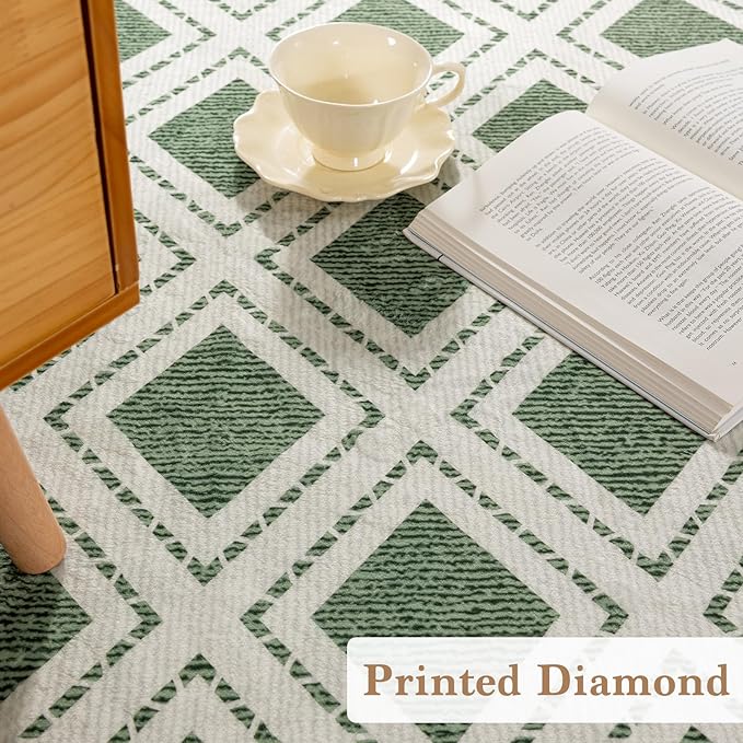 LBRO2M Checkered Rug 8X10 for Living Room Washable Rugs for Bedroom Office Non Slip Modern Area Rugs Easy Clean, Soft, Stain Resistant Carpet Low Piles Great for Pets and Family (8'X10' Green)