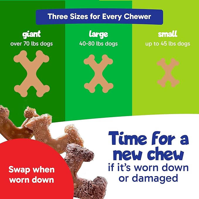 Chew’ems X Bone Dog Chew – Long-Lasting Salmon Flavor Treats for Aggressive Chewers – Rawhide-Free, Durable Dental Chews – Giant Size