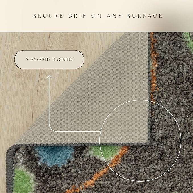 Maples Rugs Reggie Floral Area Rug - Made in USA - Low Pile, Non Slip, Pet-Friendly Mat for Living Room, Bedroom, and Office, 5' x 7', Dark Grey