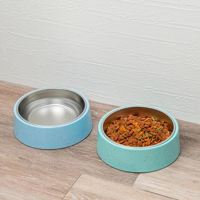 bzyoo 32oz 4CUP Elevated Dog & Cat Bowl, Sprinkle Design, Slanted Stainless Steel Pet Bowl with Removable Inner Bowl, Non-Slip Silicone Base, Dishwasher Safe, for Dry/Wet/Raw Food & Water Blue