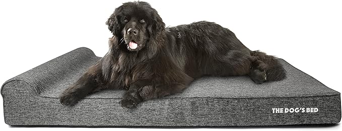 The Dog’s Bed Orthopedic Memory Foam Dog Bed with Headrest, Linen Fabric, Grey Linen, XXL, 6-Inch