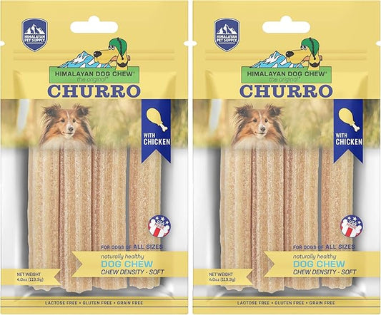 Himalayan Dog Chew Churro Yak Cheese Dog Chews, 100% Natural, Long Lasting, Gluten Free, Healthy & Safe Dog Treats, Lactose & Grain Free, Protein Rich, for All Breeds, Soft, Real Chicken Flavor, 4 oz