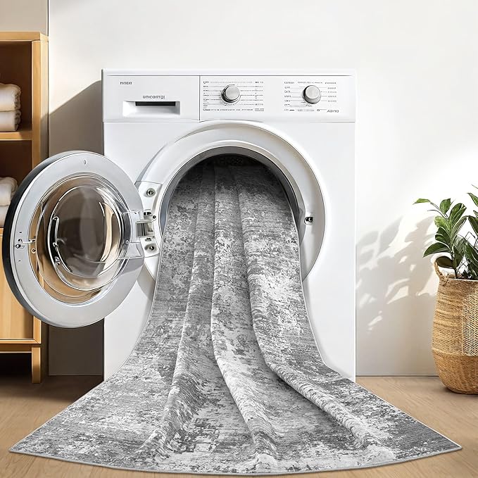 8x10 Area Rugs for Living Room：Washable Rug Abstract Modern Neutral Large Soft Stain Resistant Non-Slip Backing Machine Table for Bedroom Dining Room Indoor Home Office Carpet - Light Grey