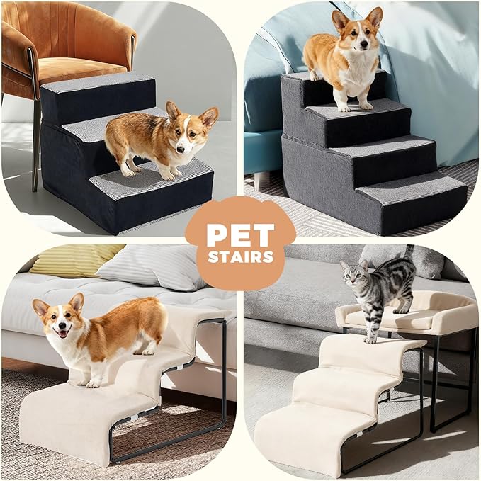 Dog Window Perch with Stairs - Pet Stairs with Seat Bedside Lounge Elevated Pet Bed Non-Slip Dog Window Seat with Sturdy Metal Frame Multi-Level Platform with Foam Upholstery