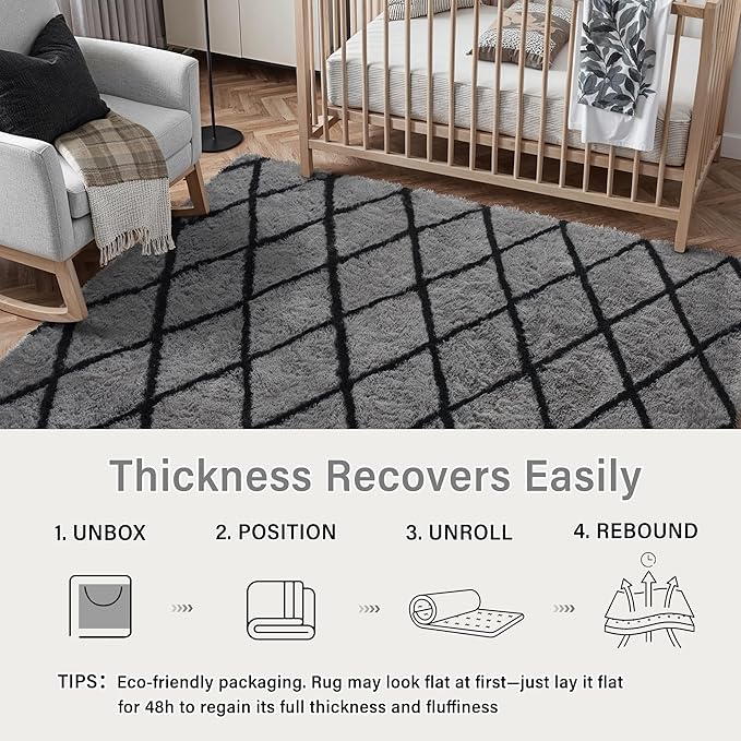 8x10 Checkered Rug for Living Room Black and White Modern Soft Area Rug Fluffy Non-Slip Carpet for Bedroom Playroom Home Aesthetic Decor