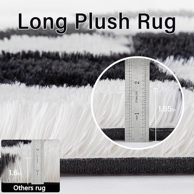 Checkered Rug 5x8 for Living Room, Black and White Modern Shag Rugs Super Soft Washable Indoor Office Fuzzy Carpet Non-Slip Fluffy Rugs for Bedroom Home Aesthetic Decor