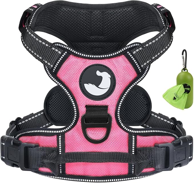 Joytale No Pull Dog Harness for Large Dogs, Reflective Pet Vest with Front Clip, Adjustable Soft Padded Harnesses with Easy Control Handle for Training and Walking, Pink, L