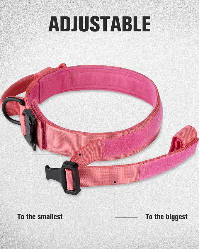 Joytale Tactical Dog Collar with Handle, Adjustable Heavy Duty Military Collar with 2 Patches for Training, Suitable for Medium Dogs, Hotpink, M