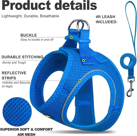 Fida Cat Harness and Leash Set for Walking Kitten and Puppy, Escape Proof Kitten Harness with Breathable Lightweight Soft Mesh, Adjustable Reflective Step-in Design for Kitten and Puppy.(XXXS, Blue)