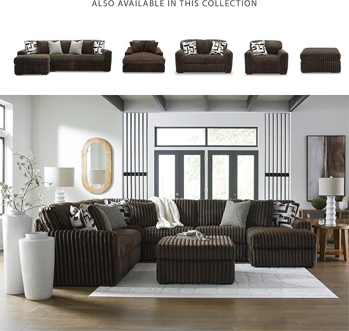 Signature Design by Ashley Midnight-Madness Casual 2-Piece Sectional Sofa with Chaise and Reversible Seat Cushion, Accent Pillows Included, Soft Jumbo Corduroy, 92" W x 41" D x 40" H, Dark Brown