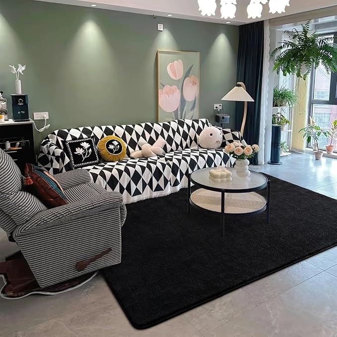 DweIke 5x7 Black Area Rugs for Bedroom, Super Soft Living Room Rug, Thickened Memory-Foam Throw Carpet, Non-Slip and Washable Carpets for Kids Boys Girls Room Dorm Nursery Home Decor