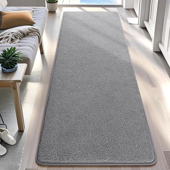 DweIke 2x6 Grey Runner Rugs, Thickened Memory Foam Bedside Rug for Bedroom Living Room, Washable Non-Slip Carpet for Kids Girls Nursery Dorm Room Decor