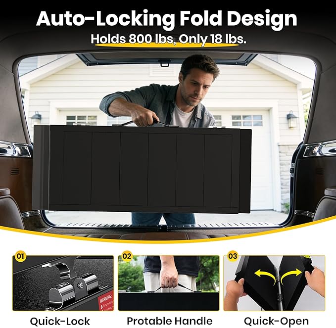 3FT Portable Wheelchair Ramp with Quick-Lock, Black Seamless Non-Slip Aluminum Folding Handicap Ramp,Threshold Ramp for Doorways, Wheel Chair Ramp for Home Steps, Loading Dock Plates