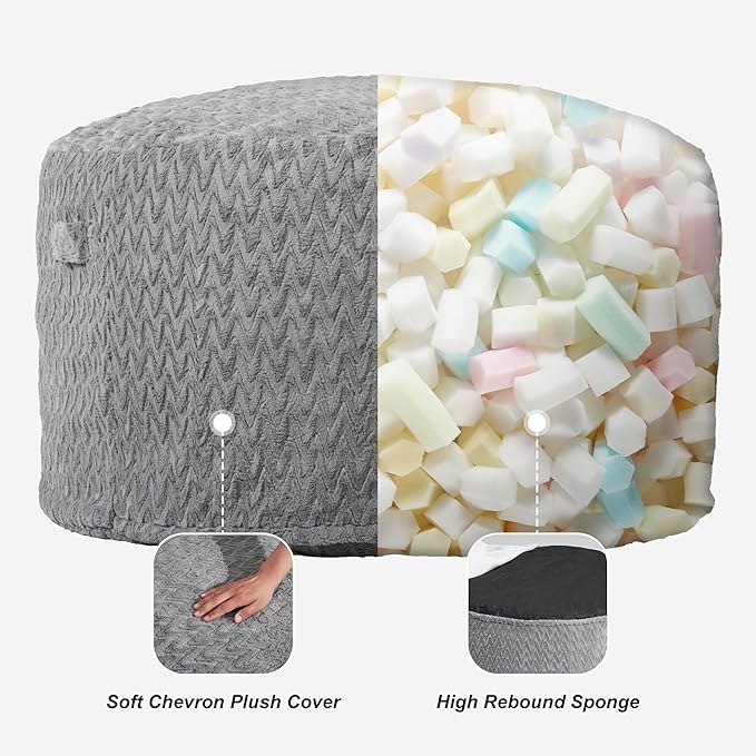 Homguava Bean Bag Chair: 3‘ Bean Bags with Memory Foam Filled, Large Beanbag Chairs Soft Sofa with Dutch Chevron Plush Cover 3FT(36"×36"×24"),Grey