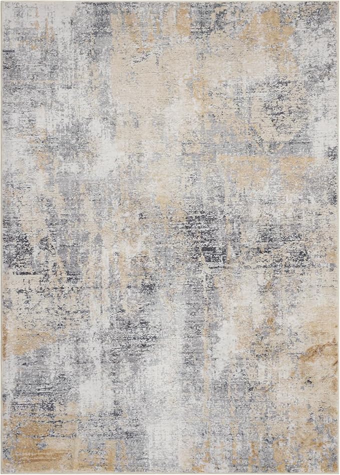 Area Rug 5횞7, Vintage Boho Rug,Ultra-Soft Low Pile, Washable, Non Slip,Stain Resistant Printed Carpet for Living Room Bedrooms Playroom Office Kitchen, Gold/Grey