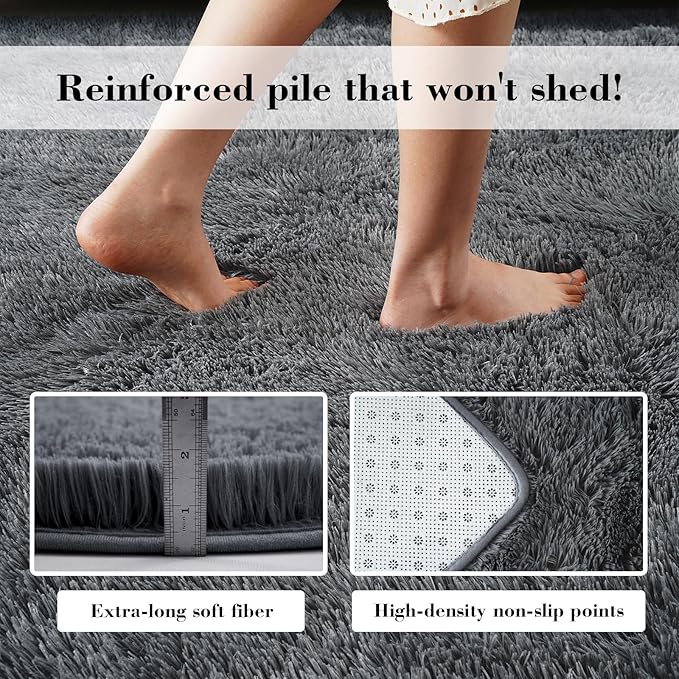 Soft Runner Rugs for Bedroom, Dark Grey 2x6 Area Rugs Fluffy Rug Shaggy Area Rug Carpet, Bedside Rug for Living Room Bedroom Kids Room Home Decor