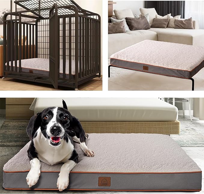 Sunheir Washable Jumbo Extra Large Dog Bed Covers Soft Plush Replacement, Waterproof Dog Bed Liner, Pet Bed Cover with Zipper 47x29x4 Inches, Light Grey, Cover Only