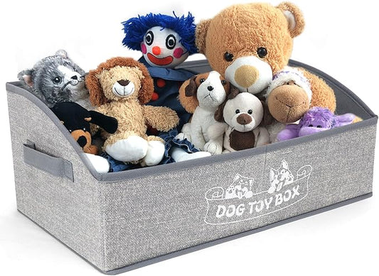 Foldable Pet Toy Storage Box with 3 Handles, Portable Organizer Basket for Dog Toys, Blankets & Accessories, White Dogs