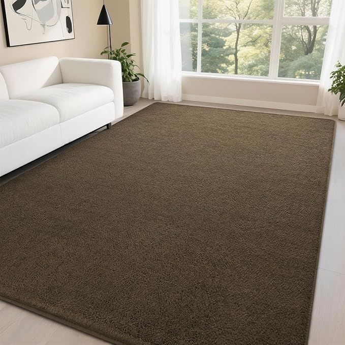 DweIke 6x9 Light Brown Area Rugs for Bedroom, Super Soft Living Room Rug, Thickened Memory-Foam Throw Carpet, Non-Slip and Washable Carpets for Kids Boys Girls Room Dorm Nursery Home Decor