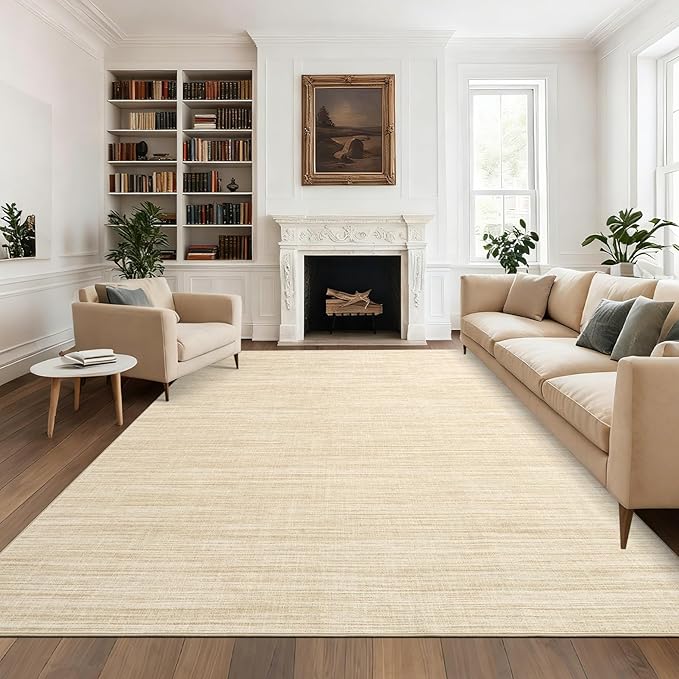 Washable Area Rug 8x10 for Living Room Bedroom Non Slip Minimalist Solid Color Area Rugs Modern Abstract Plain Dining Room Throw Carpet Low Pile Soft Classic Boho Rugs for Kitchen Nursery Oiifce,Beige