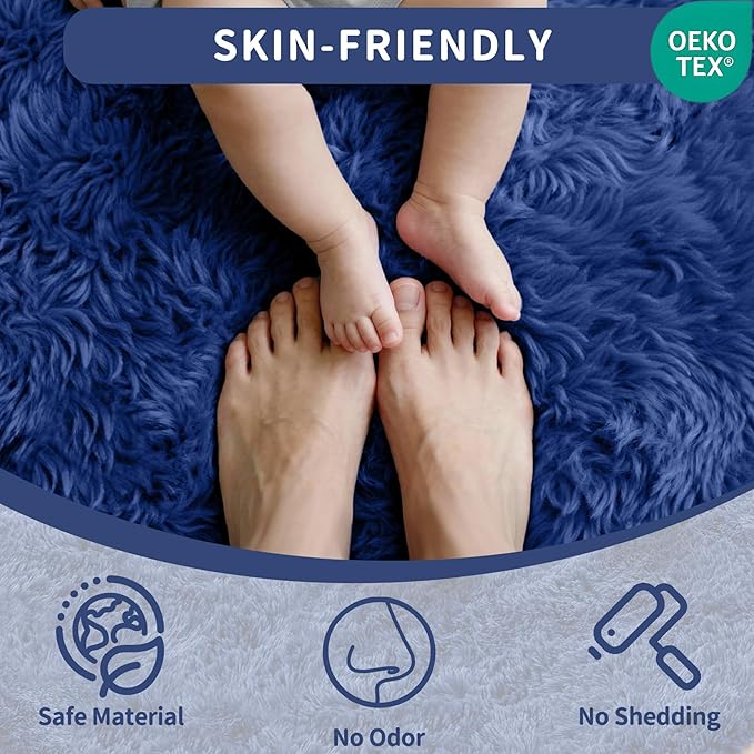 6x9 Area Rug for Living Room: Ultra Soft Fluffy Rug Modern Large Thicked Shag Rug for Bedroom Non Slip Indoor Fuzzy Carpets for Girls Kids Room Nursery Dorm Home Decor Deep Blue