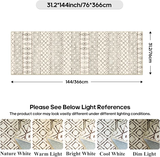 2'6"x12' Hallway Runner Rug Moroccan - Machine Washable Runner Rugs Low Pile Rug with Rubber Backing Soft Long Floor Mat Non Slip Vintage Indoor Carpet for Bedroom Entryway 2'6"x12' Geo Beige