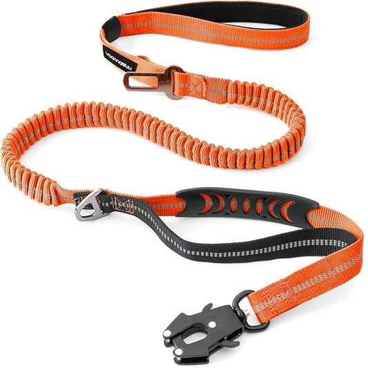 Heavy Duty Tactical Dog Leash with Quick Release Carabiner and Highly Reflective Threads,4-6FT Power Stretch Dog Leash for Medium Large Dogs