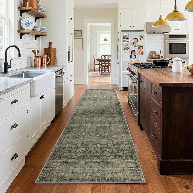 Washable Kitchen Rug Runners for Hallways: 2'x10' Entryway Rug with Non Slip Backing Low Pile Soft Indoor Long Floor Carpet Runners for Hallways Kitchen Laundry Room Bathroom Bedroom