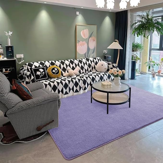 DweIke 5x7 Purple Area Rugs for Bedroom, Super Soft Living Room Rug, Thickened Memory-Foam Throw Carpet, Non-Slip and Washable Carpets for Kids Boys Girls Room Dorm Nursery Home Decor