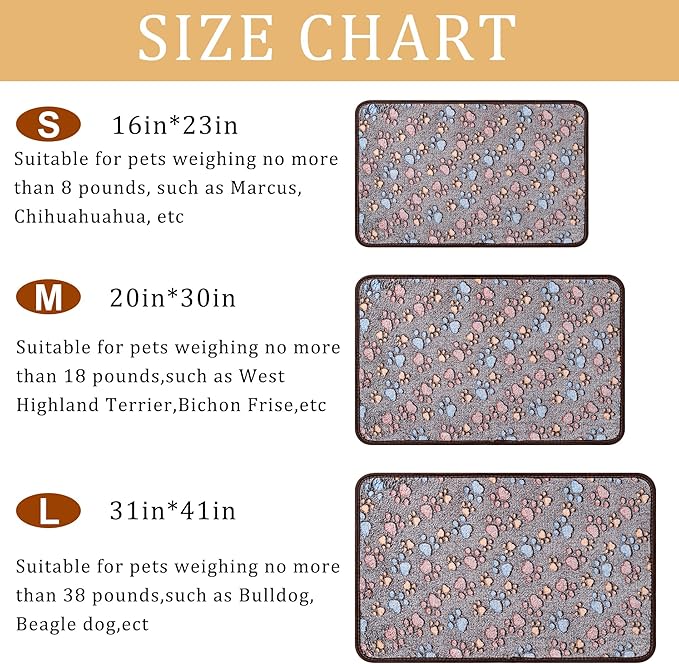 1 Pack 3 Blankets Super Soft Fluffy Premium Fleece Pet Blanket Flannel Paw Printed Throw for Dog Puppy Cat (Small 23x16'', Dark Coffee, Brown, Purple)