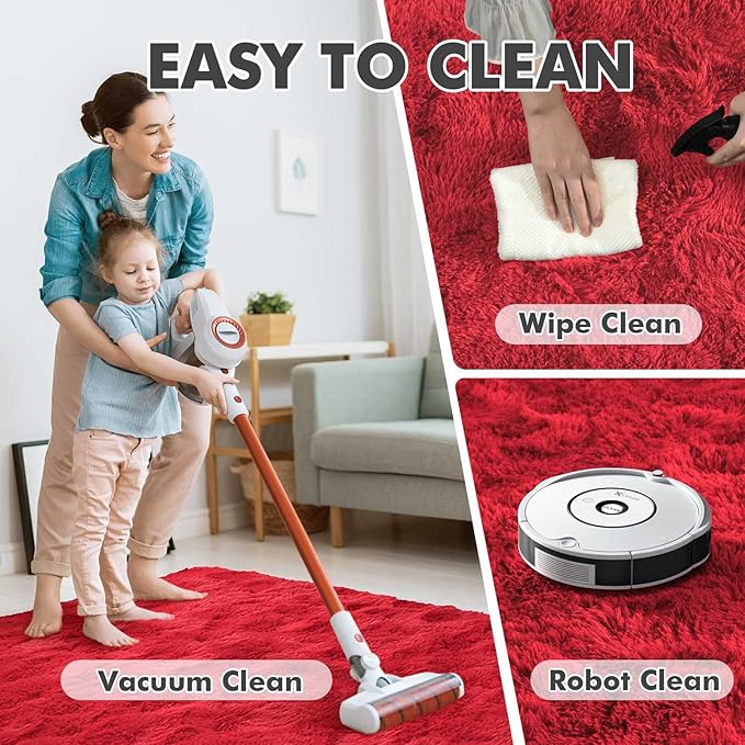 8x10 Ft Extra Large Shag Rugs for Living Room, Ultra Soft Fluffy Furry Area Rugs for Bedroom Indoor Floor, Aesthetic Carpet for Kids Home Decor (Red)