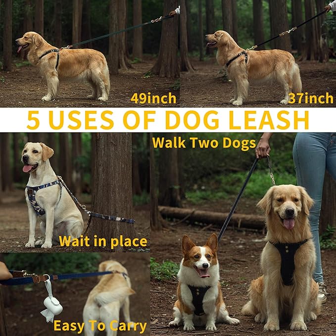 Dog Harness, No Pull Dogs Harness and Multi-Function Leash Set for Medium Dogs Easy Walk Everyday Adjustable Soft Dog Vest Harness Fashionable Dog Accessories Denim Khaki-Button-Slim Large