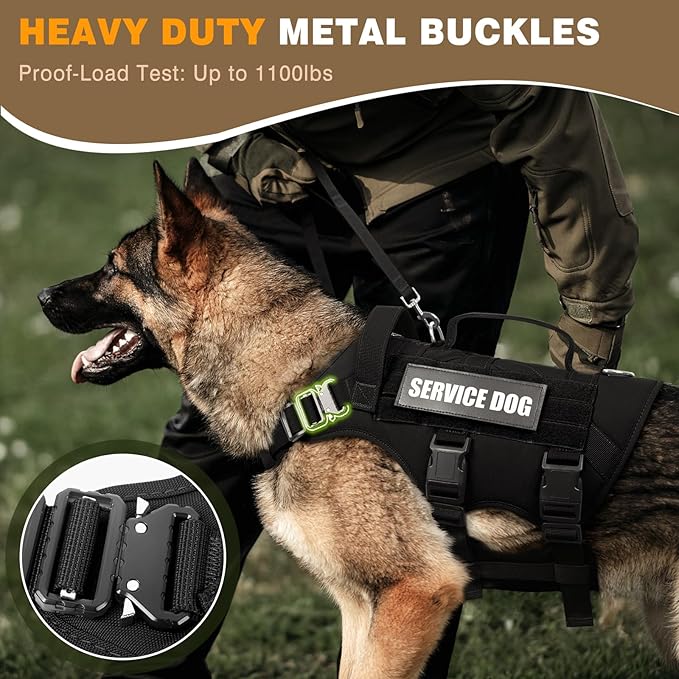 WINSEE Service Dog Vest Harness for Medium Dog, Tactical Working MOLLE Vest with 10 Pet Patches, No Pull Heavy Duty Harness for Training Walking