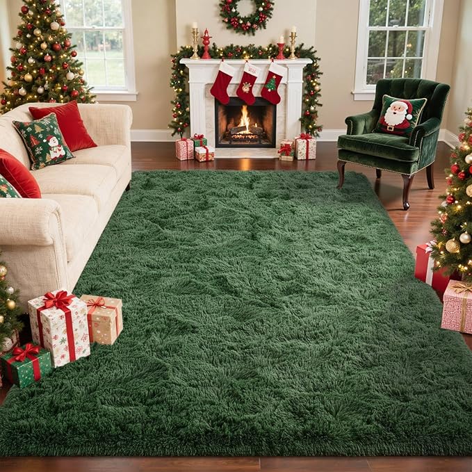 5x7 Ft Shag Green Area Rug for Bedroom Living Room, Ultra Soft Fluffy Furry Rugs for Indoor Floor, Aesthetic Carpet for Kids Home Decor