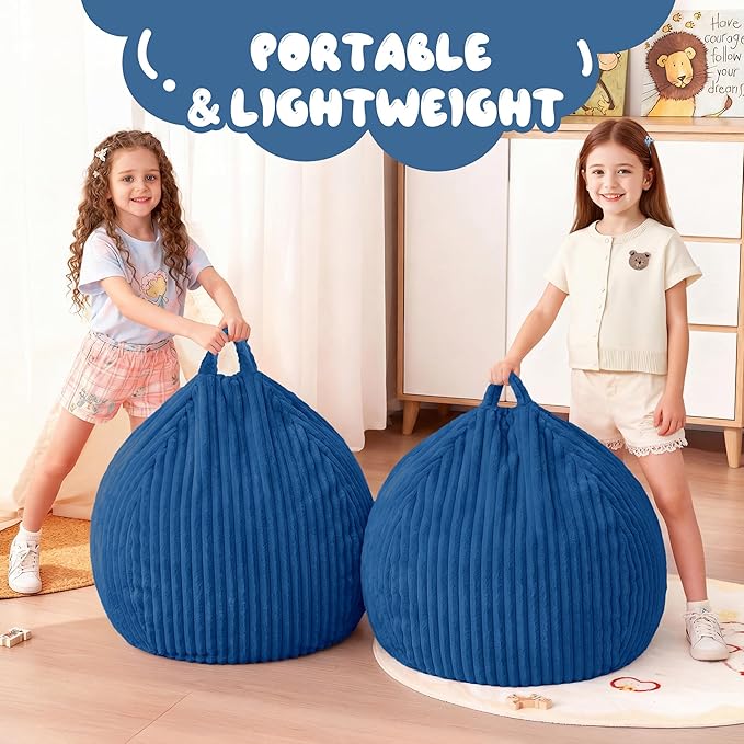 Homguava 2Pcs of 2FT Bean Bag Chair, 2' Small Bean Bags with Memory Foam Filled, Beanbag Chairs with Machine Washable Cover Dutch Corded Plush Cover for Classroom,Living Room,Bedroom-Blue