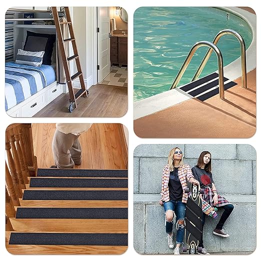 Qingluan Grip Tape, Anti Slip Tape Outdoor/Indoor Waterproof, Non Slip Tape for Stair Steps, Tread Staircases, Ramps, Skateboards (Black Tape, 5.9" x 33Ft)