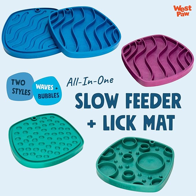 West Paw Seaflex Waves Feast Mat – All-in-One, Slow Feeder, Lick Mat – Encourages Foraging & Food Exploration - Engages Picky Eaters & Slow Feeding - Versatile – Easy to Clean, Non-Toxic - Bubblegum