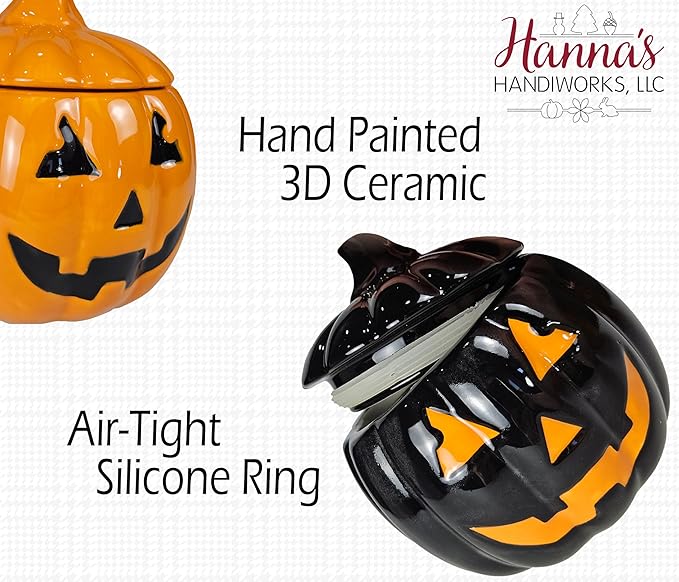 Hanna's Handiworks Jack O Lantern Halloween Pumpkin Cookie Candy Jar - Silicone Sealing Rim - Fun Decor and Kitchen Storage Decoration for Fall Festivities at Home- Receive 1 of 2 Assorted Colors