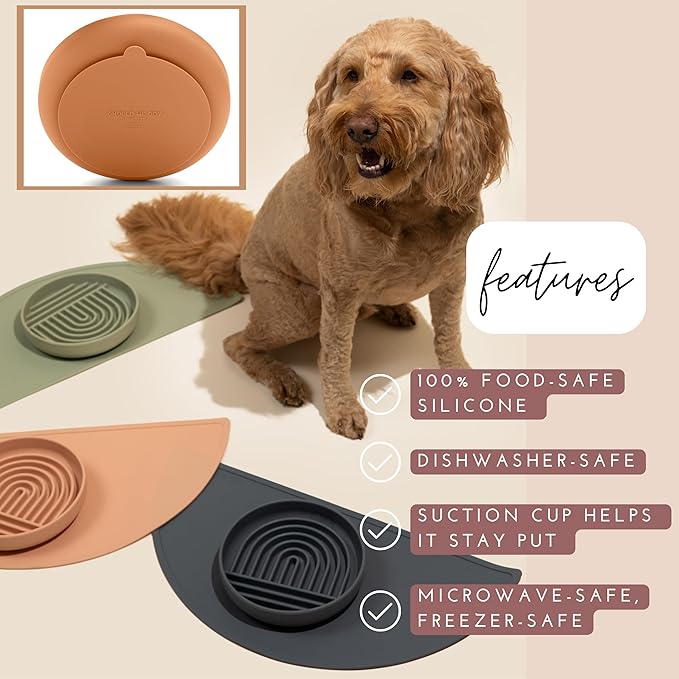 Should We Go? Slow Feeder for Dogs & Puppies, The Slowdown Bowl Silicone Slow Eating, Modern Lick Mat Design, Reduces Gulping, Fits 2 Cups, 7.5” Across x 1.5” Tall, Mealtime Challenge, Medium-Sage