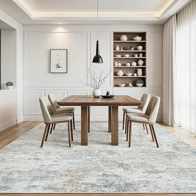 8x10 Area Rugs Living Room Rug Modern Abstract Neutral Washable Rugs Non Slip Soft Carpet Large Area Rug Low Pile Stain Resistant Non Shedding for Bedroom Nursery Dining Room Home Office Gray Brown