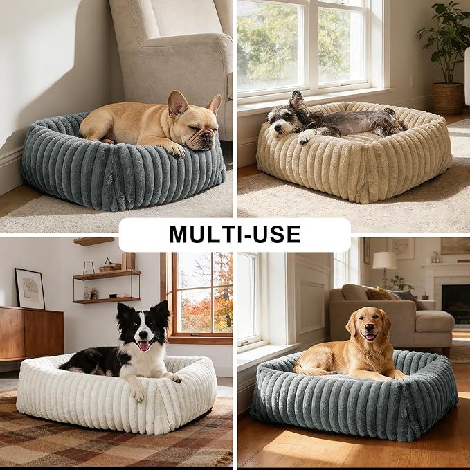 FURTIME Dog Bed Medium Size Dog, Washable Orthopedic Pet Bed with Removable Cover, Rectangle Soft Calming Sleeping Puppy Bed Durable Pet Cuddler with Anti-Slip Bottom, Cream, M Plus (30"x24"x8")