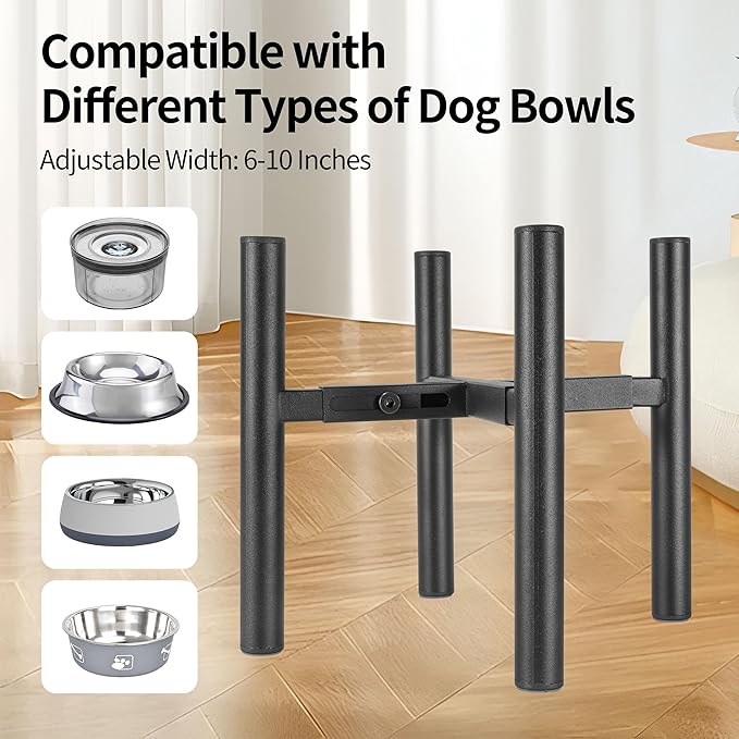 Lifted Dog Bowl Stand - Without Bowls, Single Raise Pet Food Table Adjustable Wide 6-10", Tall 8 10 12" - Bowl Stand Size Optional, Dog Bowls Holder Elevated for Small Medium Large Dogs Breed