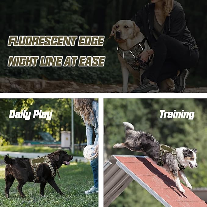 AUROTH Tactical Dog Harness for Large Dogs No Pull Adjustable Pet Harness Reflective K20 Working Training Easy Control Pet Vest Military Service Dog Harnesses
