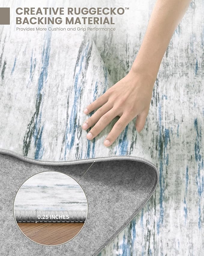 Art&Tuft Washable Rug, Anti-Slip Backing Abstract Area Rugs, Stain Resistant Rugs for Living Room, Foldable Machine Washable Area Rug(03-Bluegrey, 8'x10')