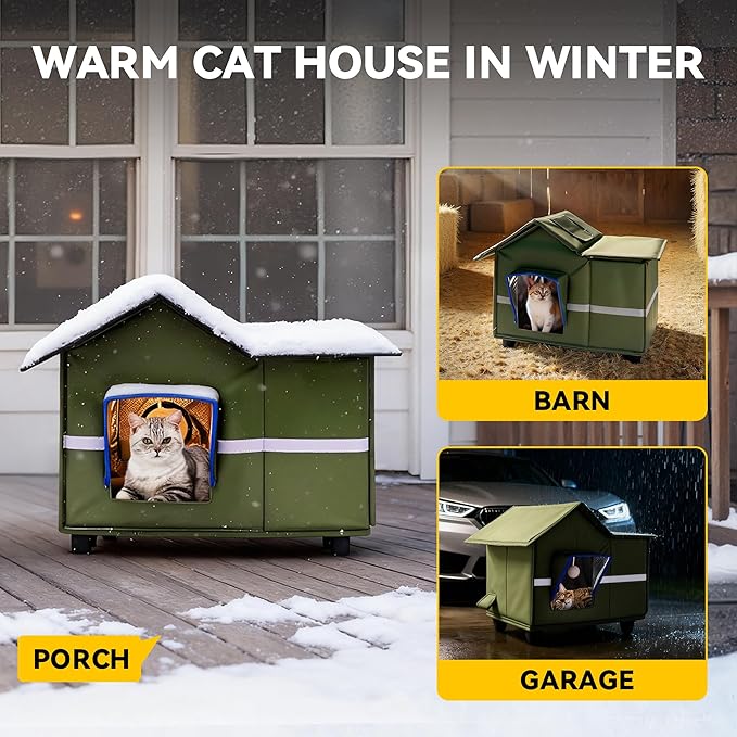 Outdoor Cat House, Large Cat House Shelter Weatherproof with Escape Door, Foldable and Portable Design for Easy Storage, Spacious Indoor Outdoor Use for Stray and Feral Cats