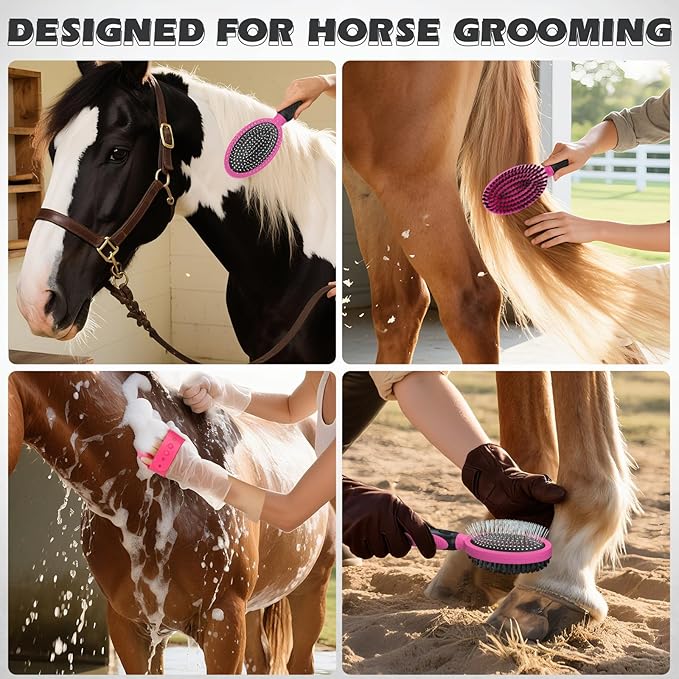 2PCS Pet Grooming Tools - Double-Sided Brush for Shedding and Bathing, Suitable for Short/Long Haired Dogs Cats and Horses, Deshedding Dog Brush, Mane & Tail Combs for Horses - Pet Supplies (Pink)